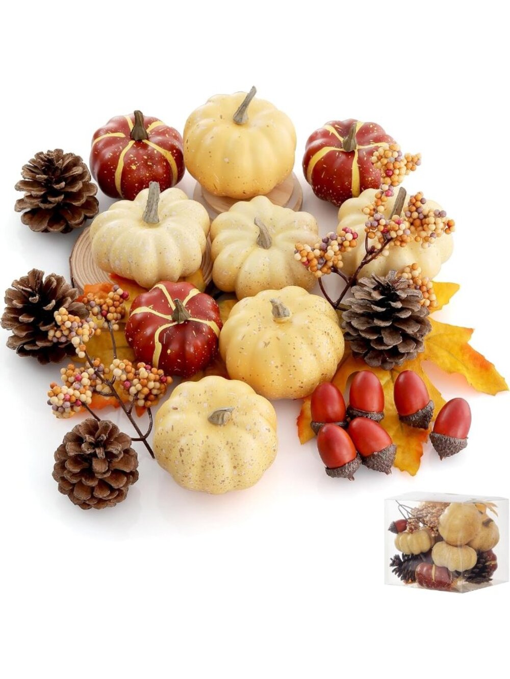 Fall Pumpkin Decor Set - 23 PCS Autumn Harvest Bowl Fillers, Seasonal Home Decor